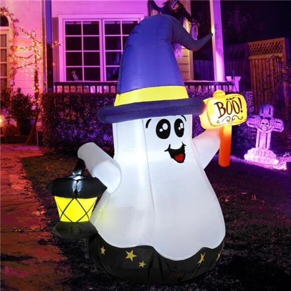 5 FT Halloween Inflatable Wizard Ghost - LED Lighted Blow Up Yard Decoration - Picture 2 of 7
